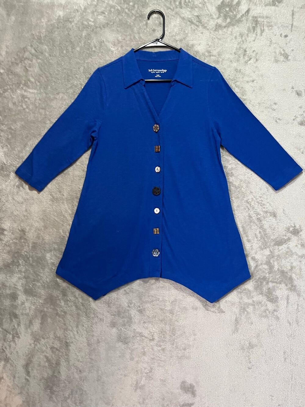 Soft Surroundings Danielle Button Front Tunic Sapphire Blue 100% Cotton S New